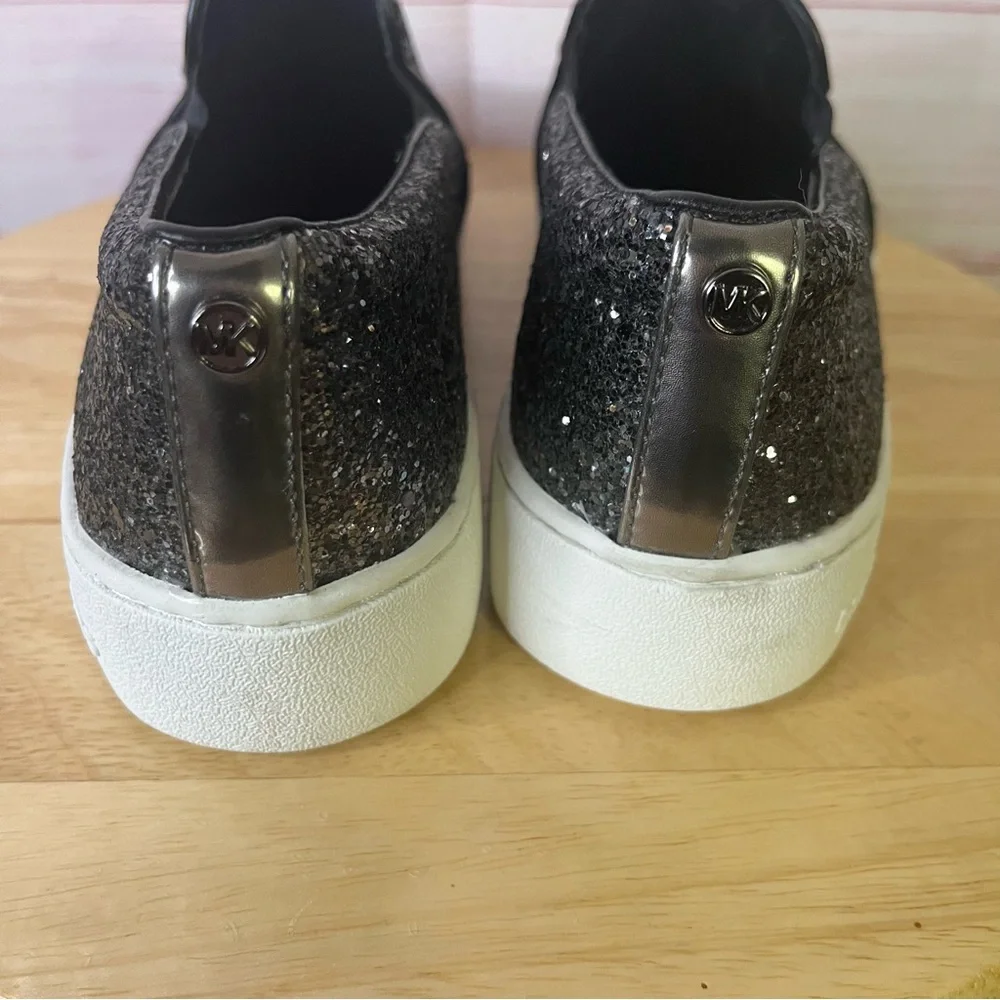 Michael Kors Keaton Black Silver Glitter Metallic Slip On Sneakers Size 7‎